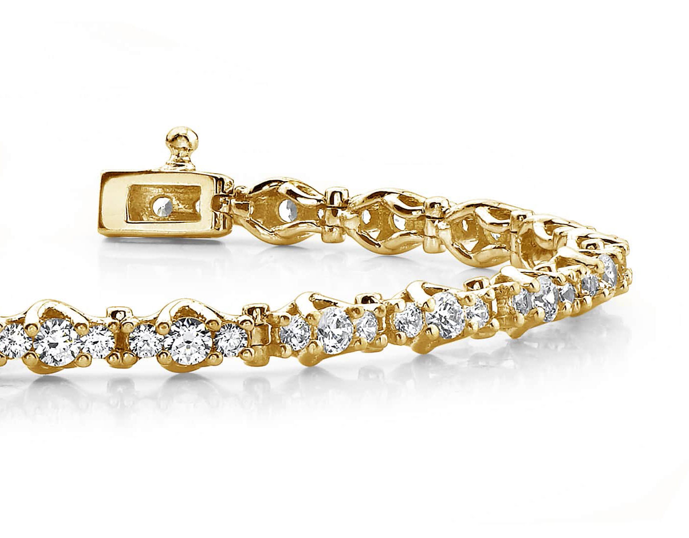 Triple Diamond Link Bracelet In 18K 14K Yellow Gold White Gold Or Platinum